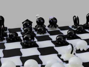 chess with kawai octopus design 3d print model 3D Print Model