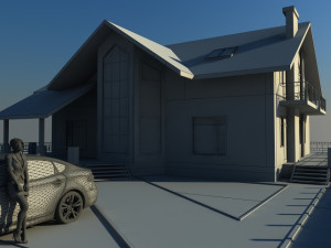 luxury house with a red car 3Dモデル