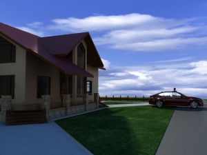 luxury house with a red car 3Dモデル