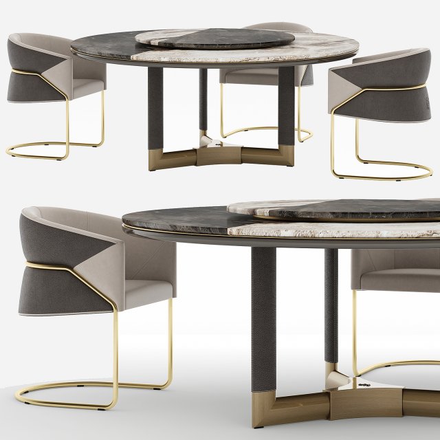Visionnaire Morgan-Bonnie Starlight Dining Set 3D Model .c4d .max .obj .3ds .fbx .stl .blend 