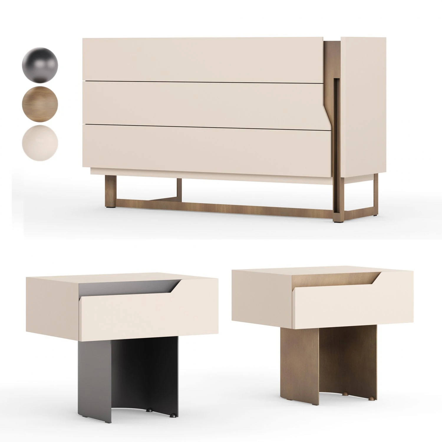 Mirage Chest Of Drawers-Bedside Table By Cantori 3D Model .c4d .max .obj .3ds .fbx .stl .blend 