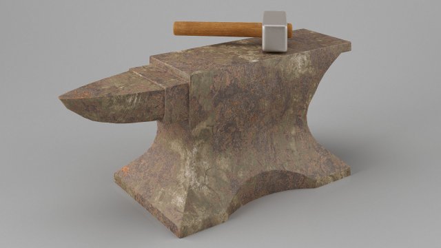 rusty old anvil with hammer low-poly 3D मॉडल .c4d .max .obj .3ds .fbx .stl .blend 