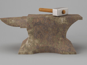 rusty old anvil with hammer low-poly 3D मॉडल