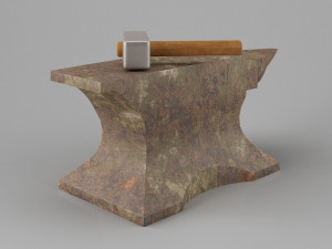 rusty old anvil with hammer low-poly 3D मॉडल