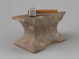 rusty old anvil with hammer low-poly 3D Model
