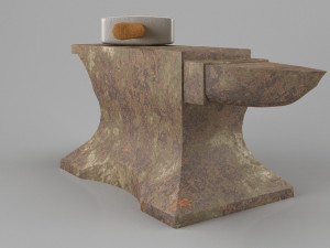 rusty old anvil with hammer low-poly 3D मॉडल