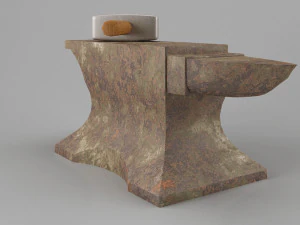 rusty old anvil with hammer low-poly 3D Model