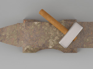 rusty old anvil with hammer low-poly 3D मॉडल