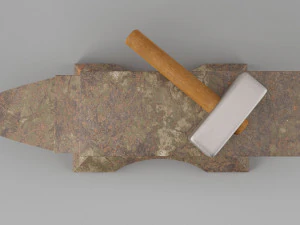 rusty old anvil with hammer low-poly 3D Model