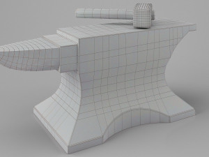 rusty old anvil with hammer low-poly 3D मॉडल