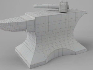 rusty old anvil with hammer low-poly 3D Model
