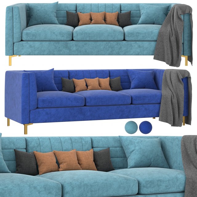 Kely Modern Velvet Sofa 3D Model .c4d .max .obj .3ds .fbx .stl .blend 