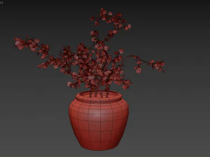 Faux Potted Wire Netting Bush Plant 3D Model