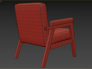 Arnee Wooden Upholstered Armchair 3D Model