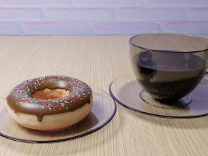 doughnut with coffee animated 3D Model