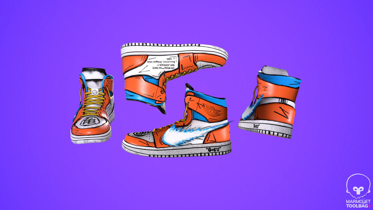 sneakers nike jordan 1 goku anime game ready pbr low-poly 3D Model .c4d .max .obj .3ds .fbx .stl .blend 