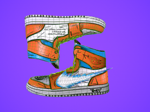 sneakers nike jordan 1 goku anime game ready pbr low-poly Modelo 3D