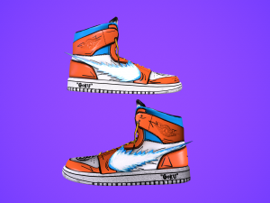 sneakers nike jordan 1 goku anime game ready pbr low-poly Modelo 3D