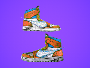 sneakers nike jordan 1 goku anime game ready pbr low-poly Modelo 3D