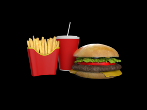 Burger meal with fries packet and simple drink model Modèle 3D