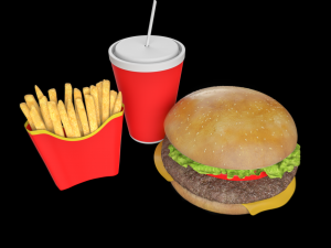 Burger meal with fries packet and simple drink model Modèle 3D