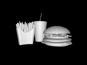 Burger meal with fries packet and simple drink model Modèle 3D