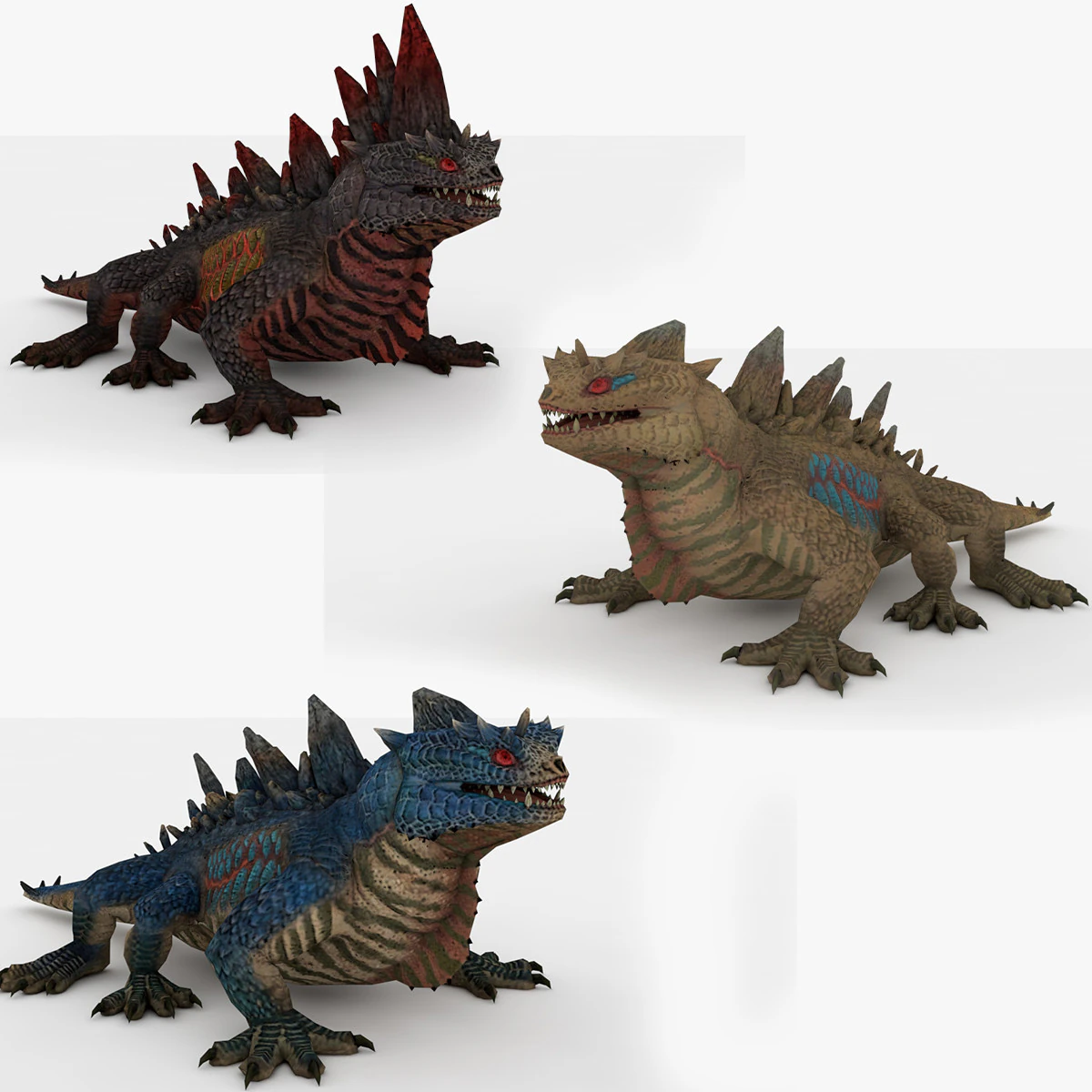 3in1 Basilisk Rigged and Animated 3D Model .c4d .max .obj .3ds .fbx .stl .blend 