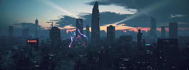 c4d octane render cyberpunk city cbd sea river building urban agglomeration 3D-Modell .c4d .max .obj .3ds .fbx .stl .blend 