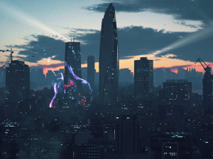 c4d octane render cyberpunk city cbd sea river building urban agglomeration 3D Model