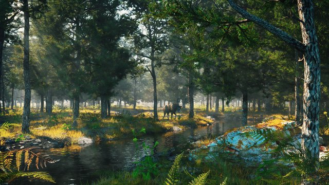 c4d octane render forest early morning tropical rainforest river elk scene Modelo 3D .c4d .max .obj .3ds .fbx .stl .blend 