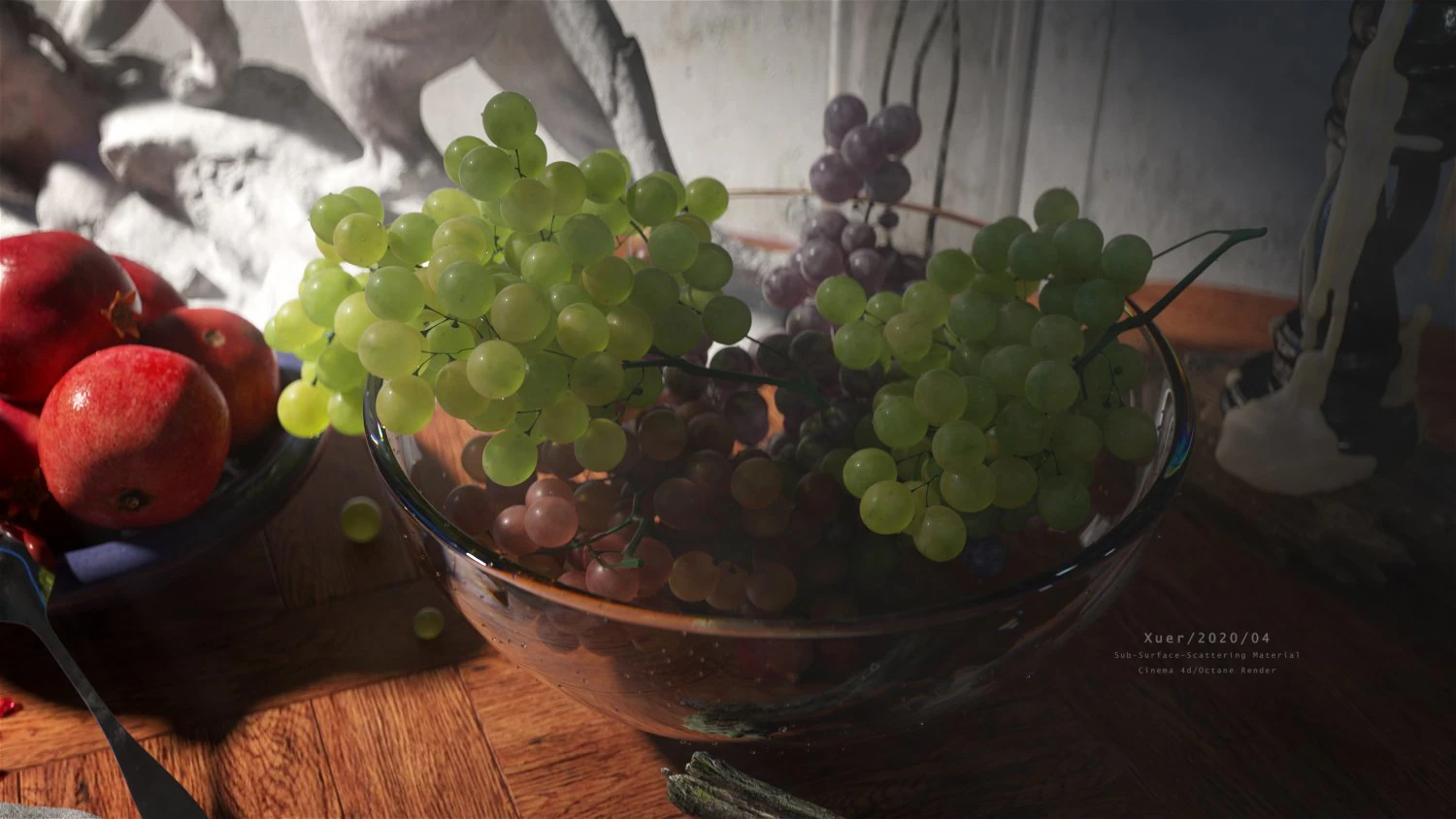 c4d octane super realistic still life of fruit painting grape pomegranate 3D Model .c4d .max .obj .3ds .fbx .stl .blend 