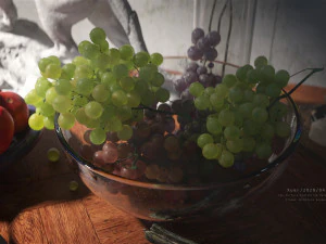 c4d octane super realista natureza morta de frutas pintura uva rom&atilde; Modelo 3D