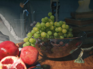 c4d octane super realistic still life of fruit painting grape pomegranate 3D 모델