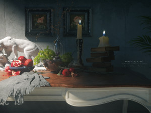c4d octane super realistic still life of fruit painting grape pomegranate 3D 모델