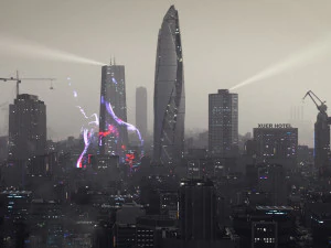 c4d octane render cyberpunk city cbd sea river building 3D Model