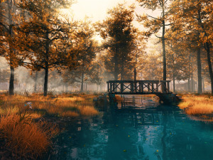 autumn forest river scene primeval outskirts wilderness Modelo 3D