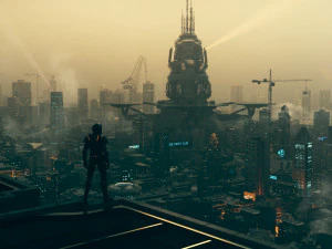 cyberpunk city cbd sea river building urban agglomeration 3D Model