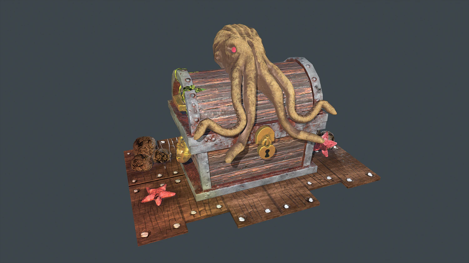 ancient sea chest for a game project low-poly 3D Model .c4d .max .obj .3ds .fbx .stl .blend 