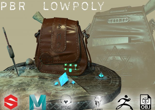 scene magical leather hunter bag with flasks 3Dモデル .c4d .max .obj .3ds .fbx .stl .blend