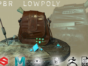 scene magical leather hunter bag with flasks 3D Model