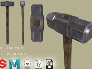 wood and steel construction hammer game ready low-poly 3D Model