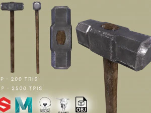 लकड़ी और इस्पात निर्माण हथौड़ा खेल तैयार लो-पॉली 3D मॉडल