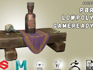 medieval witch shelf with poison gameready low-poly Modèle 3D