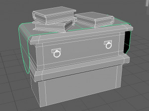 stylized medieval commode with three magic books gameready low-poly 3D मॉडल