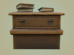 stylized medieval commode with three magic books gameready low-poly 3D मॉडल