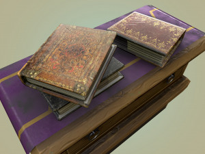 stylized medieval commode with three magic books gameready low-poly 3D मॉडल