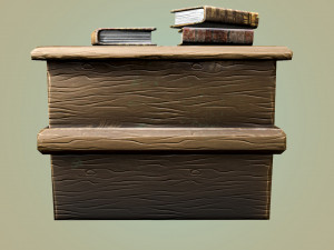 stylized medieval commode with three magic books gameready low-poly 3D मॉडल