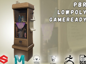 stylized medieval cupboard with items gameready 3D Model