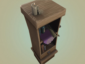 stylized medieval cupboard with items gameready 3D 模型