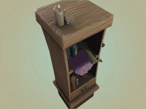 stylized medieval cupboard with items gameready 3D Model